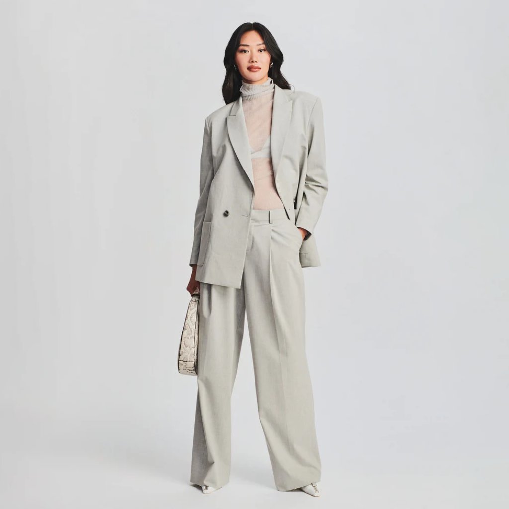 Seroya Natasha Blazer Double Breasted Wool Blend Grey Size Medium New Nwt